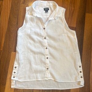 White Sleeveless Button-Up Top